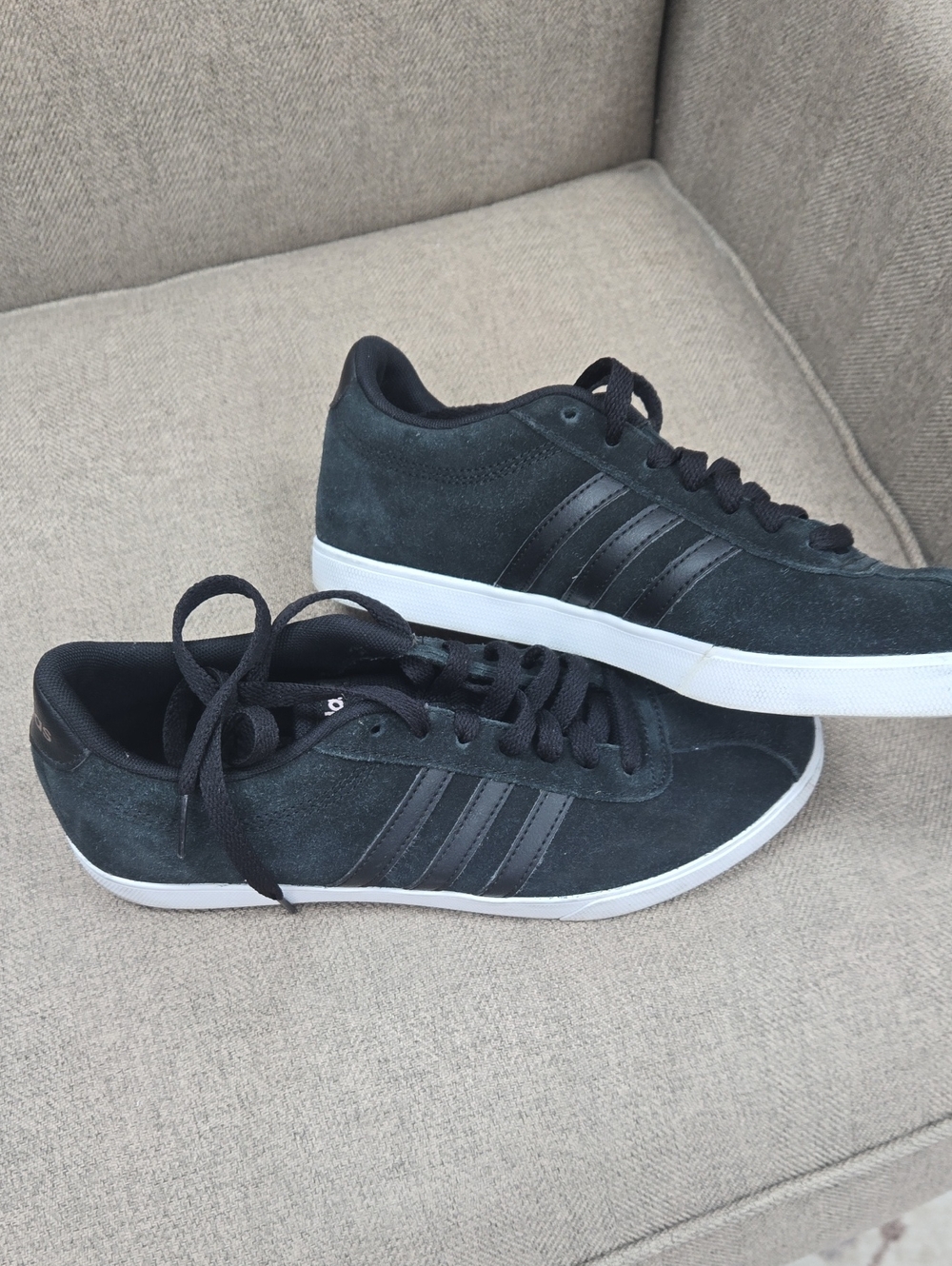 adidas Womens Black Suede Low-Top Sneakers with White Sole